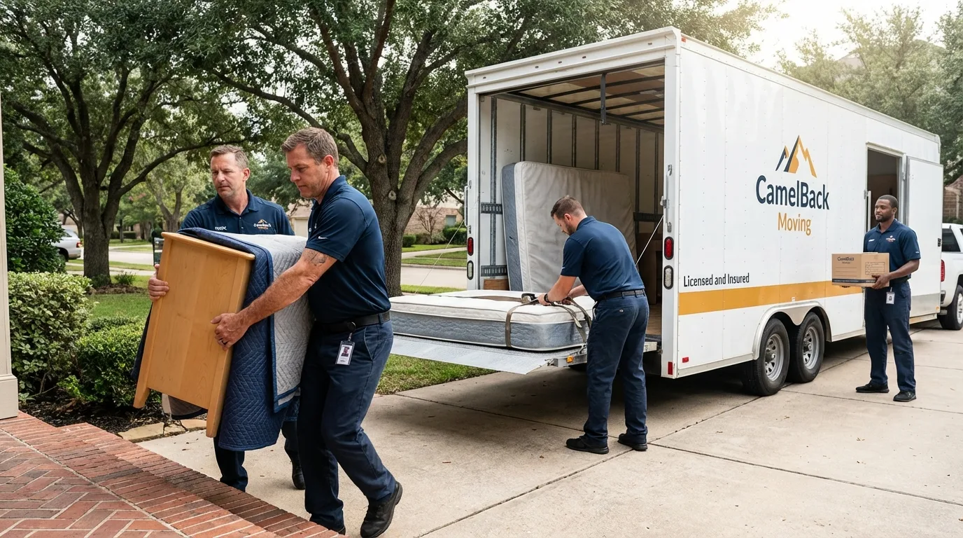 Crew loading residential truck for cross-state move from Cheney, KS