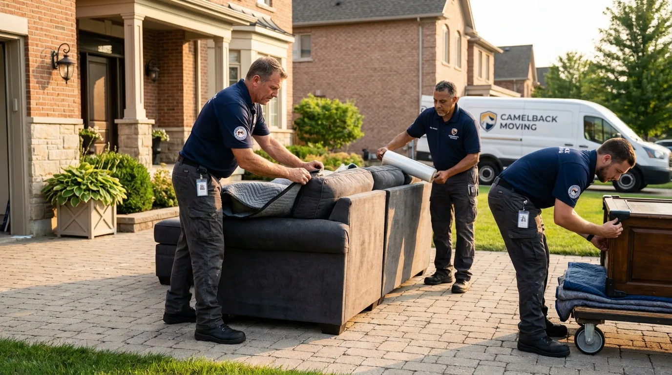Large estate moving crew wrapping furniture in Cheney, KS